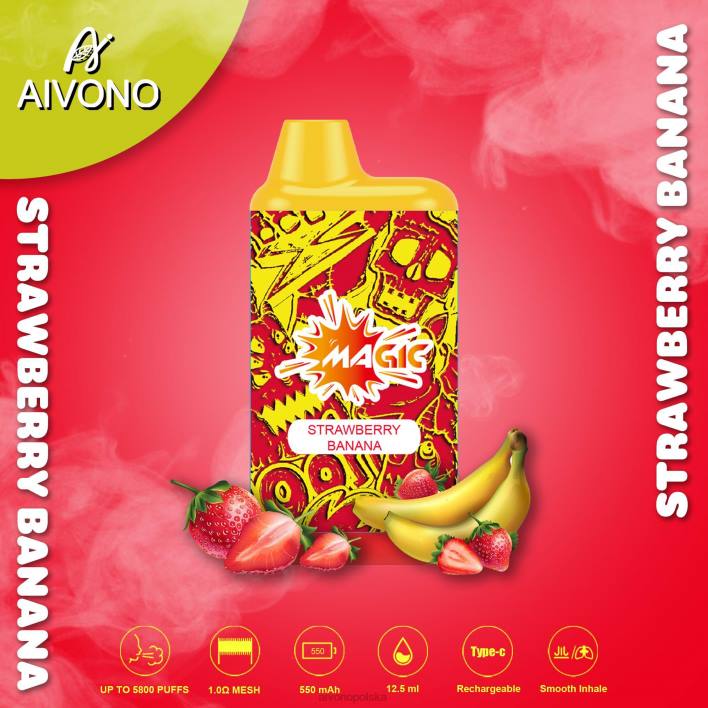 Aivono Polska - Aivono AIM MAGIC Papieros w pudełku ustnym 5800 banan truskawkowy F4H893