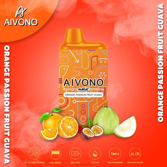 Aivono Polska - Aivono AIM MAGIC Papieros w pudełku ustnym 5800 pomarańczowa guawa z marakui F4H890