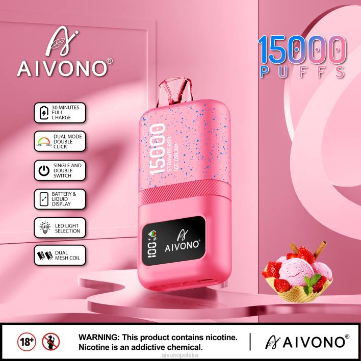 Aivono Polska - Aivono AIM magic 15000 lody truskawkowe F4H866