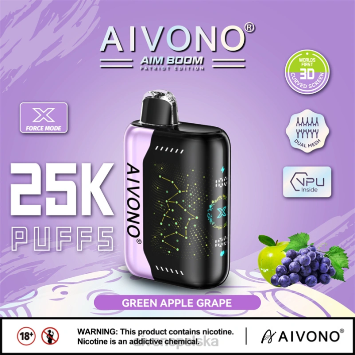 Aivono Vape - Aivono AIM BOOM 25000 zielone winogrono jabłkowe F4H8346