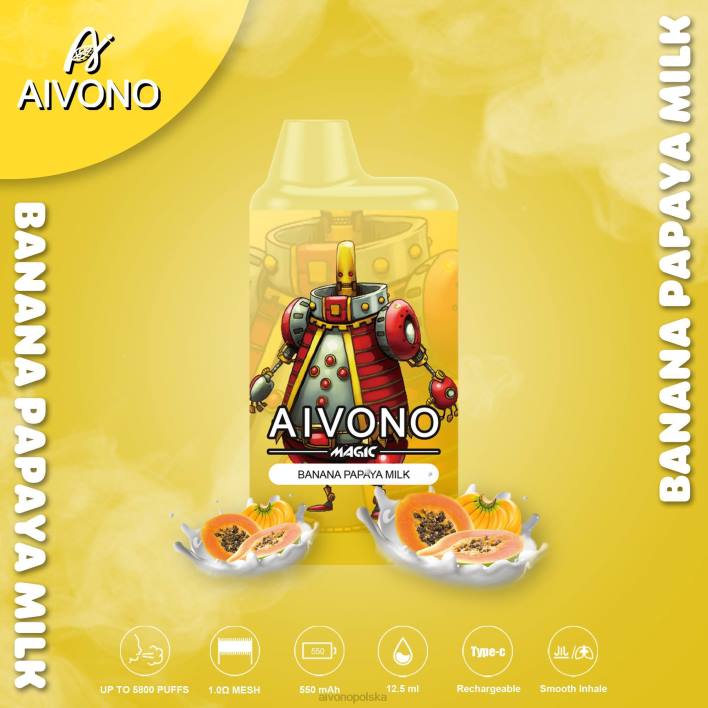 Aivono Vape - Aivono AIM MAGIC Papieros w pudełku ustnym 5800 bananowe mleko z papai F4H894