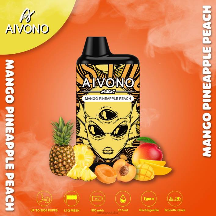 Aivono Vape - Aivono AIM MAGIC Papieros w pudełku ustnym 5800 mango ananas brzoskwinia F4H888