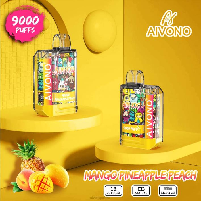 Aivono Vape - Aivono AIM XXL Przezroczysta naklejka na usta 9000 mango ananas brzoskwinia F4H849