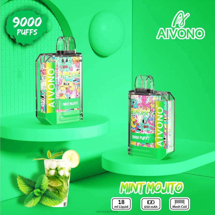 Aivono Vape - Aivono AIM XXL Przezroczysta naklejka na usta 9000 miętowe mojito F4H855