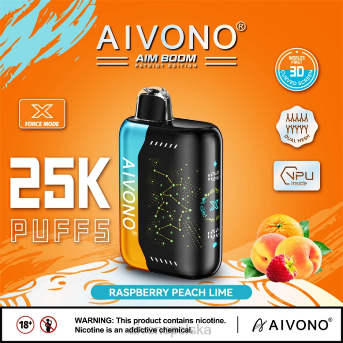 Aivono Vape Review - Aivono AIM BOOM 25000 malina brzoskwinia limonka F4H8350