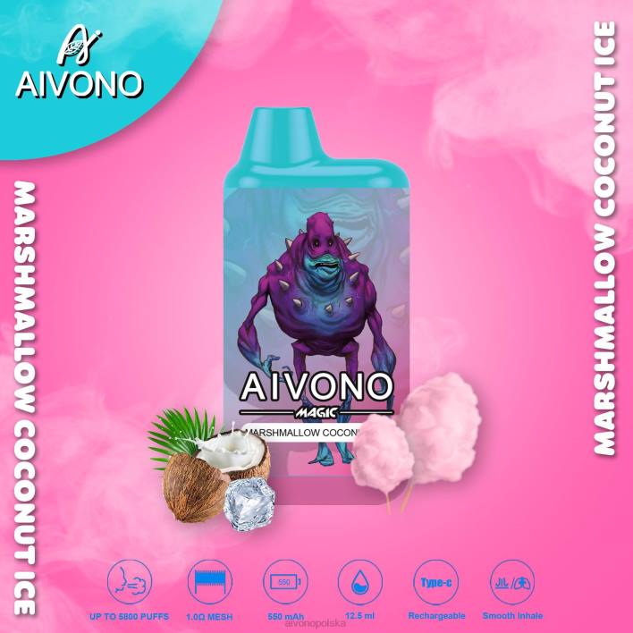 Aivono Vape Review - Aivono AIM MAGIC Papieros w pudełku ustnym 5800 lód kokosowy z pianki marshmallow F4H895