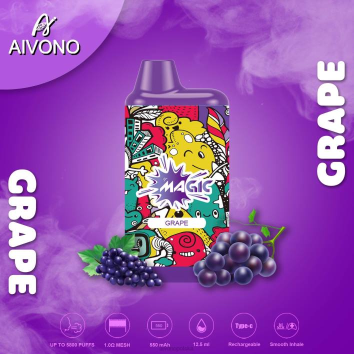 Aivono Vape Review - Aivono AIM MAGIC Papieros w pudełku ustnym 5800 winogrono F4H892