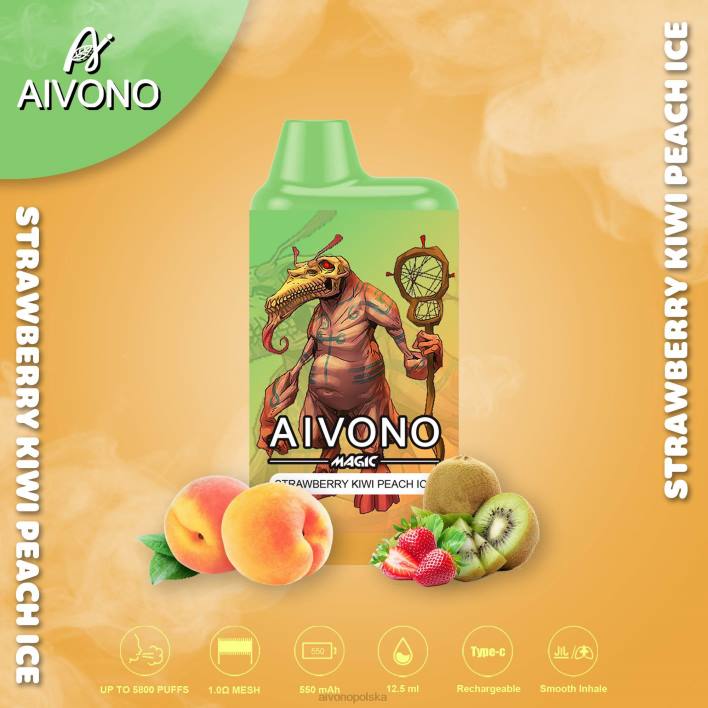 Aivono Polska - Aivono AIM MAGIC Papieros w pudełku ustnym 5800 lód truskawkowy kiwi brzoskwiniowy F4H896